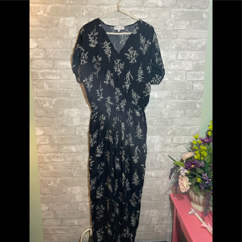 Piper & Scoot Jumpsuit Navy White Floral Print